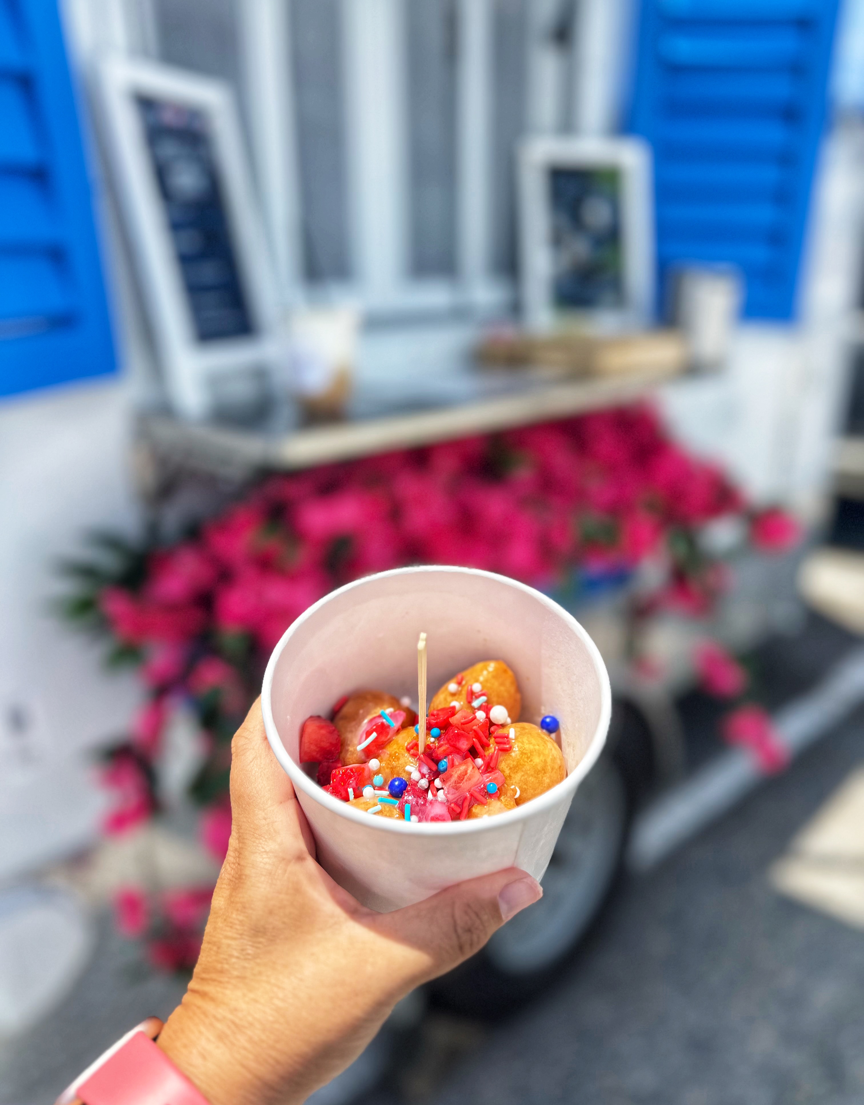 Loukoumades topped with colorful sprinkles